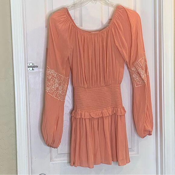 Ramy Brook Marianne Smock Waist Long Sleeve  Mini Dress Deco Rose Size XS - Picture 5 of 11